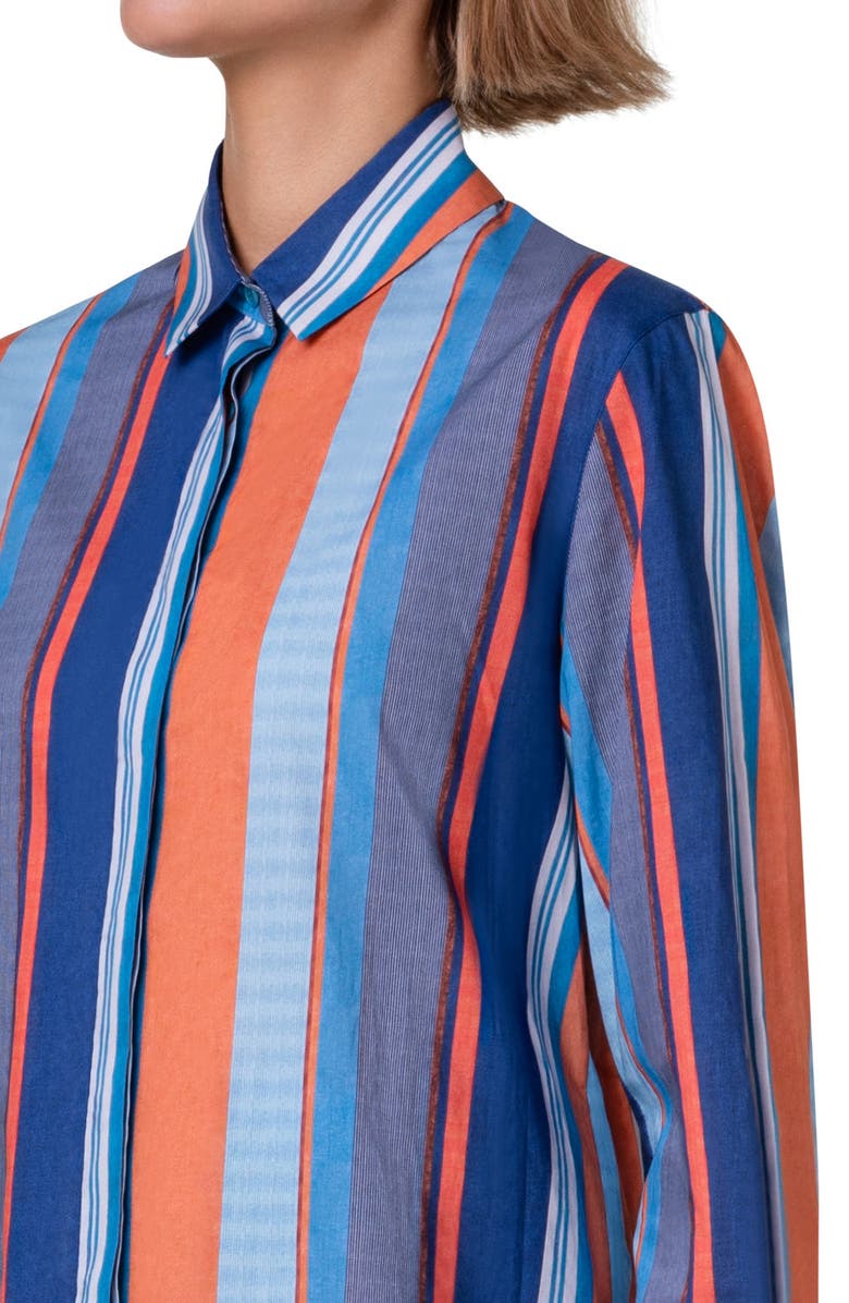 Akris punto Stripe Long Sleeve Cotton Button-Up Shirt, Alternate, color,