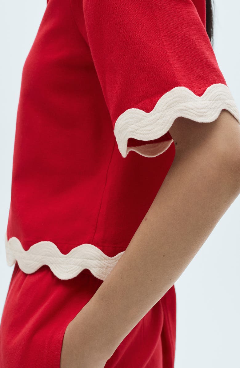 MANGO Essential Crop Button-Up Shirt, Alternate, color, Red