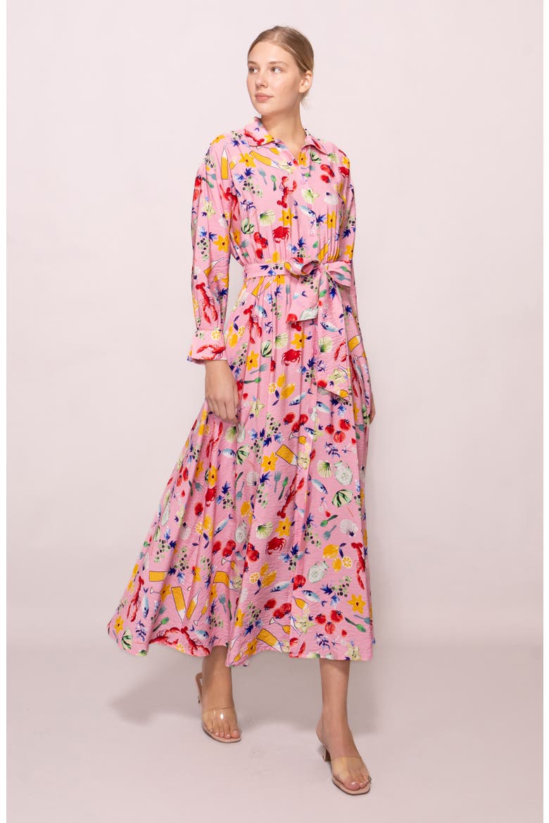 Print Long Sleeve Midi Shirtdress, Alternate, color, PINK MULTI