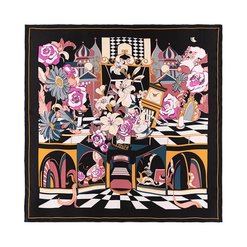 Lost Pattern Nyc "vintage Blooms" Large Silk Square Scarf In Multi
