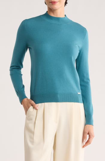 T Tahari Mock Neck Sweater In Blue