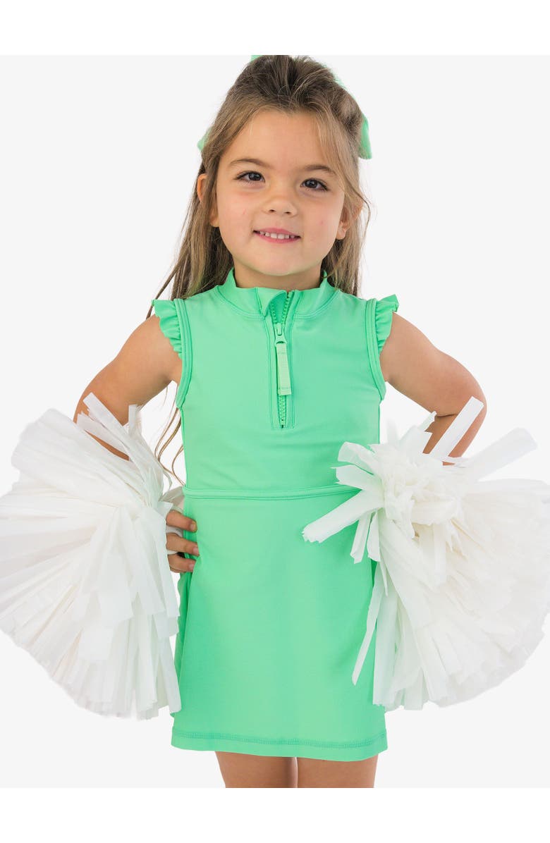 RuffleButts Girls UPF50+ Sleeveless Zip Ruffle Sleeve Active Dress, Alternate, color, Spring Bud