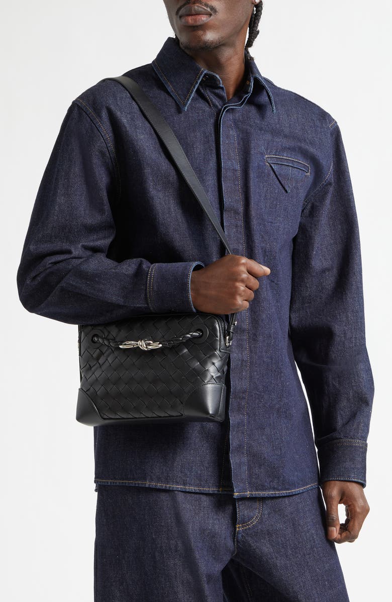 Bottega Veneta Andiamo Leather Messenger Bag, Alternate, color, 1249 Black-Vintage Sil-Bl