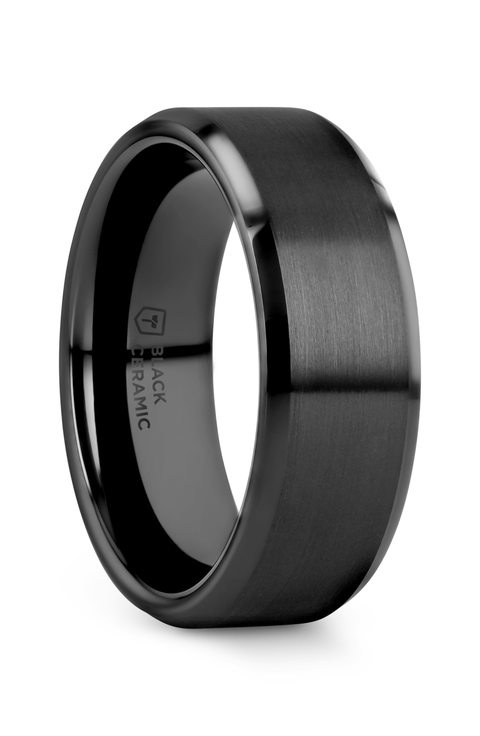 Yorkshire Brushed Ceramic Wedding Band With Polished Beveled Edges