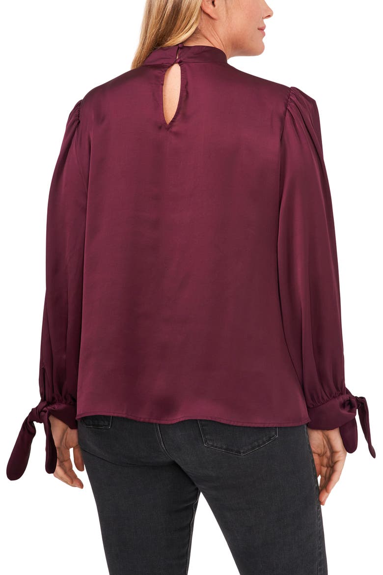 Tie Cuff Satin Top, Alternate, color, RICH CABERNET