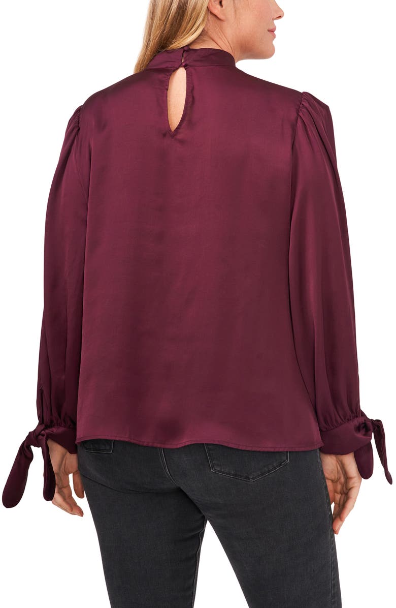 CeCe Tie Cuff Satin Top, Alternate, color, 