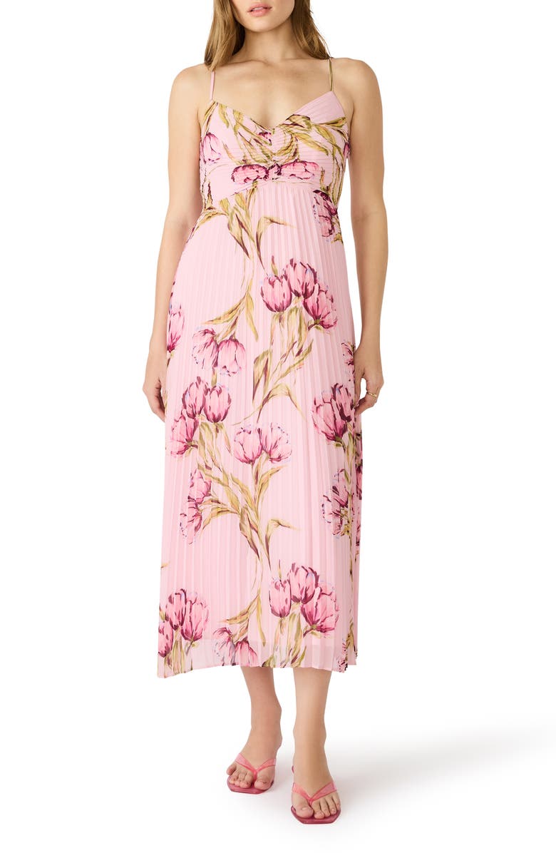 Steve Madden Ray Floral Print Pleat Midi Dress, Main, color,