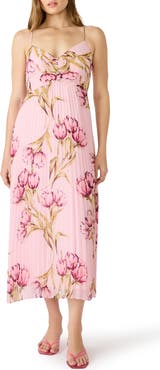 Steve Madden Ray Floral Print Pleat Midi Dress