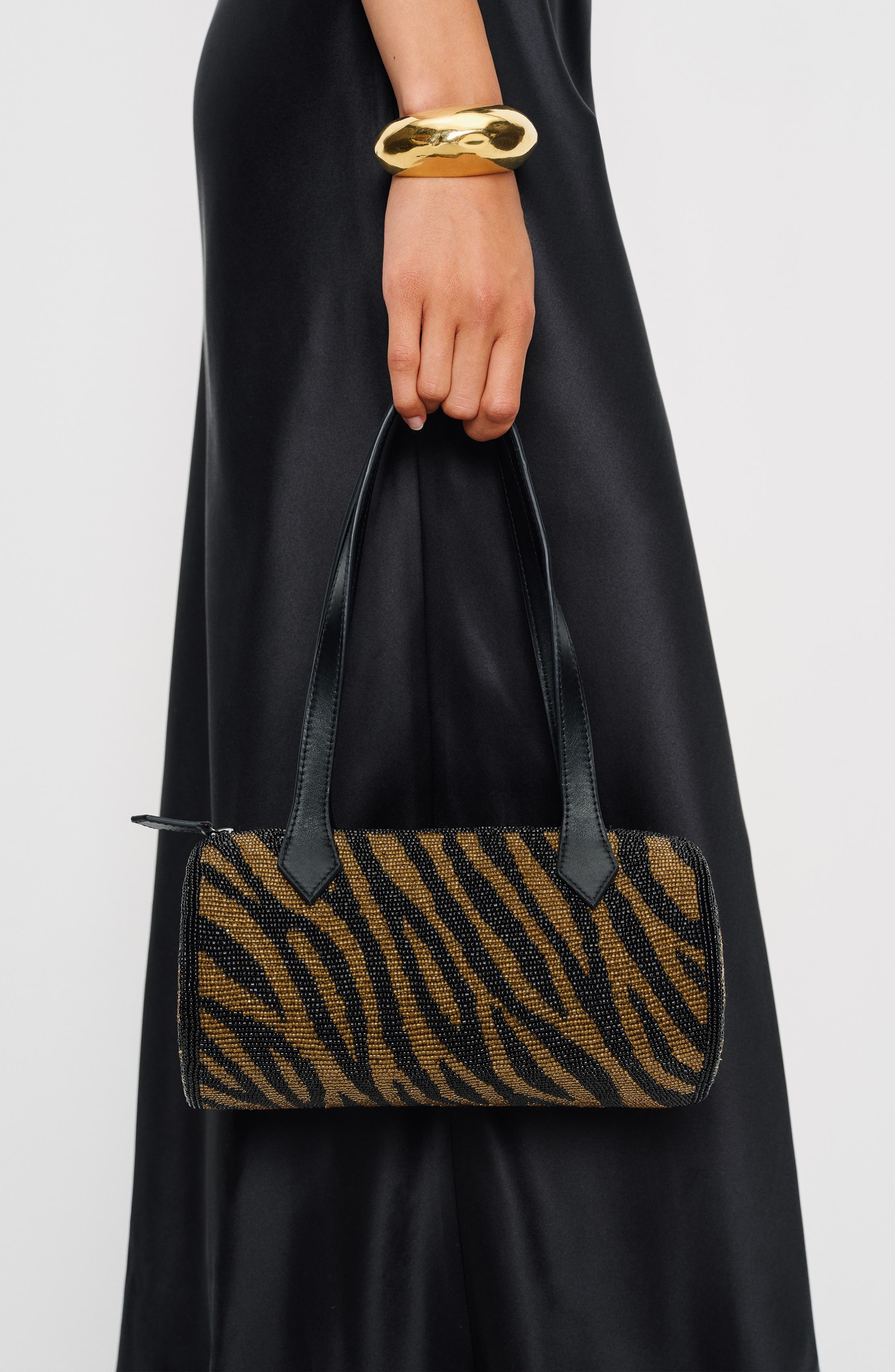 Reformation Aurora Beaded Baguette Shoulder Bag, Alternate, color, Bronze Black Zebra Beaded