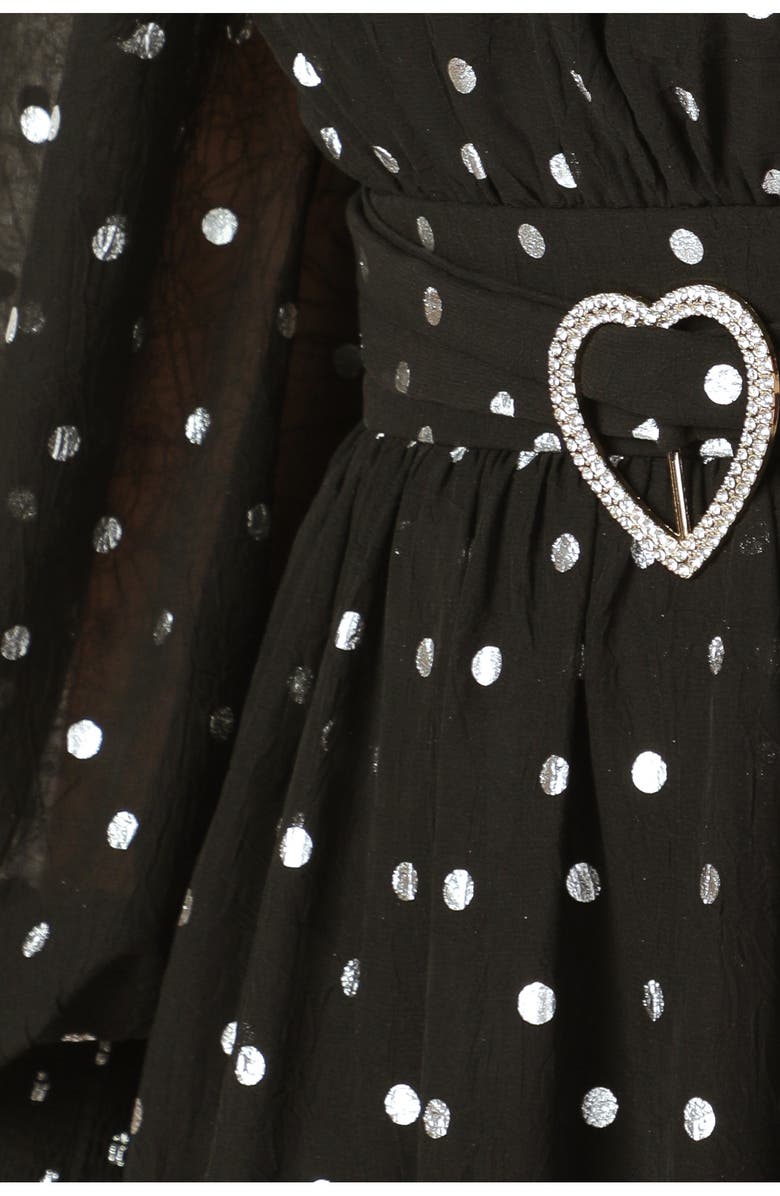 FLYING TOMATO Polka Dot Long Sleeve Belted Minidress, Alternate, color, Black