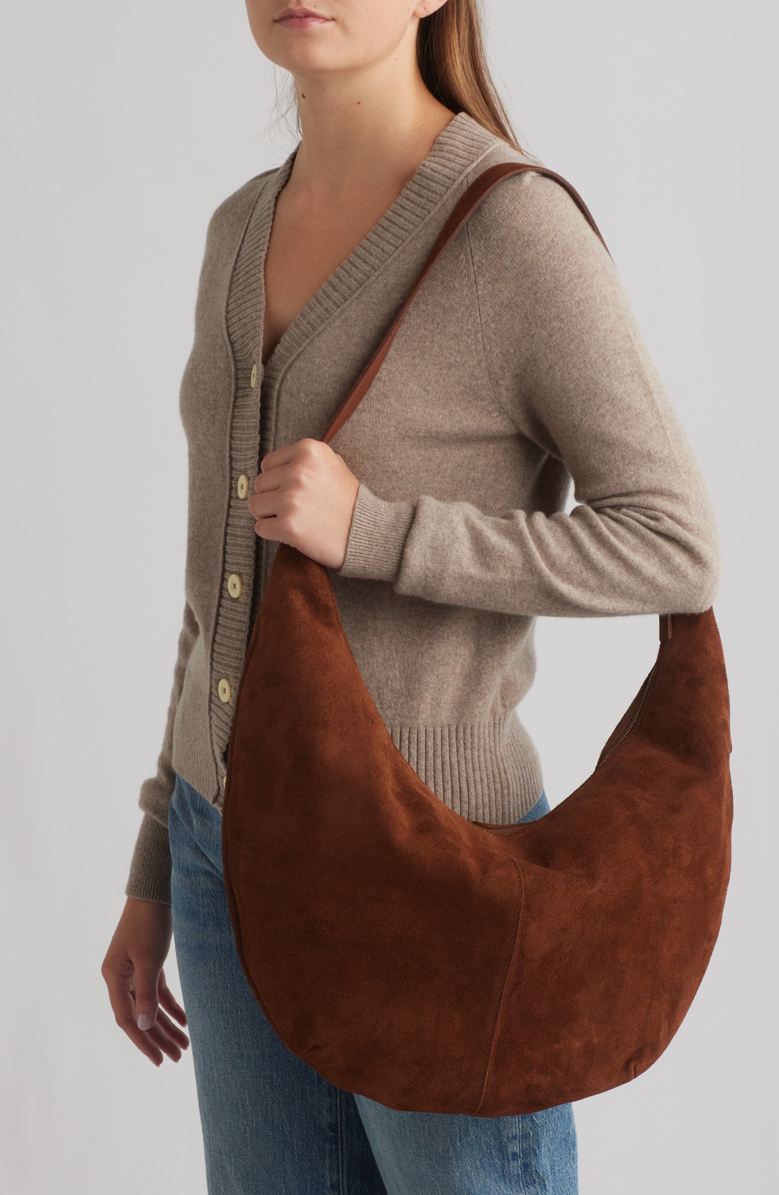 Madewell The Essential Curve Shoulder Bag, Alternate, color, Soft Mahogany