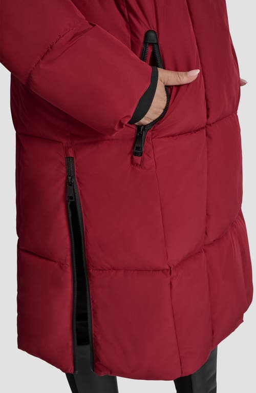 Dkny Box Quilted Longline Puffer Coat In Red