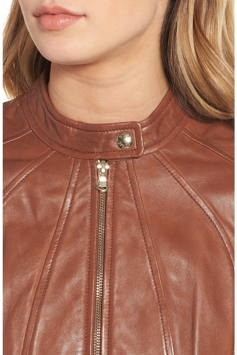 Collarless Leather Moto Jacket, Alternate, color, COGNAC