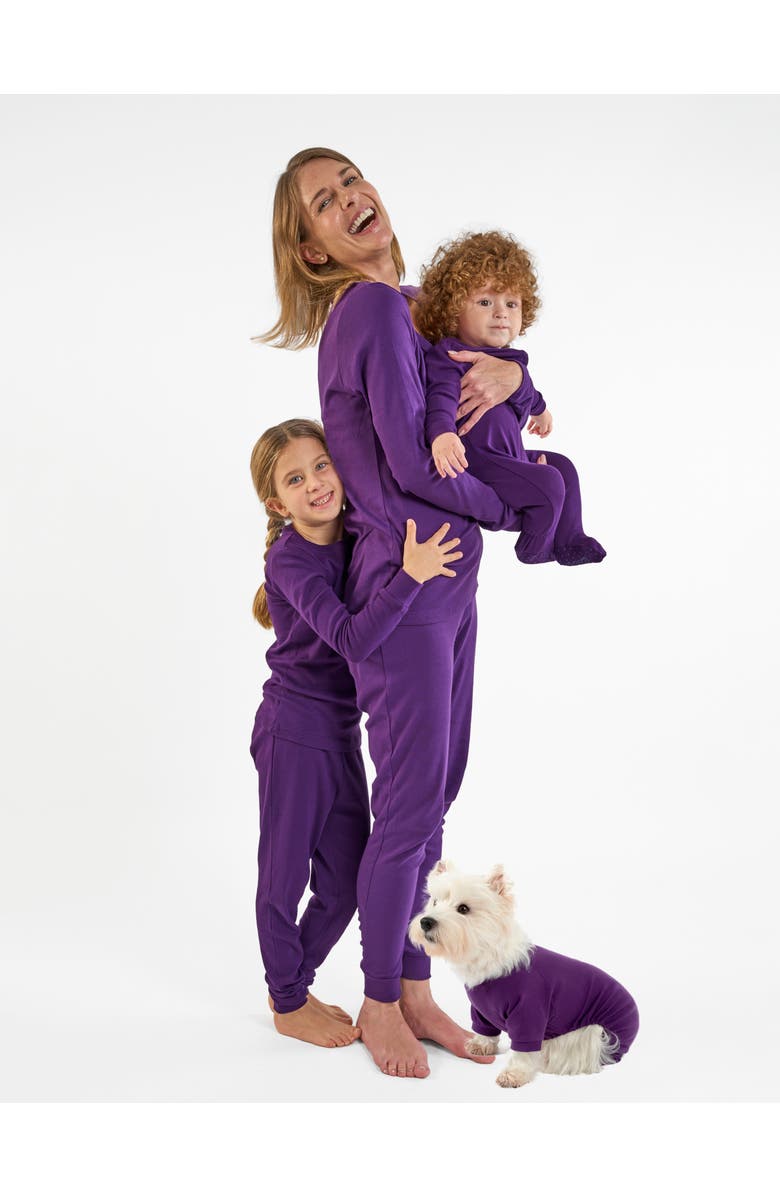 Leveret Kids Short Sleeve Cotton Solid Matching Family Pajamas, Alternate, color, Dark Purple