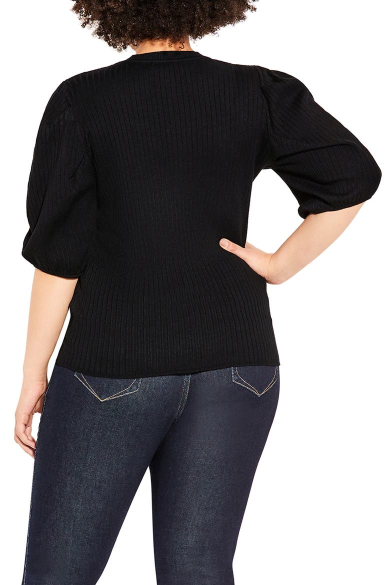 Sweet Rib Puff Sleeve Top, Alternate, color, BLACK