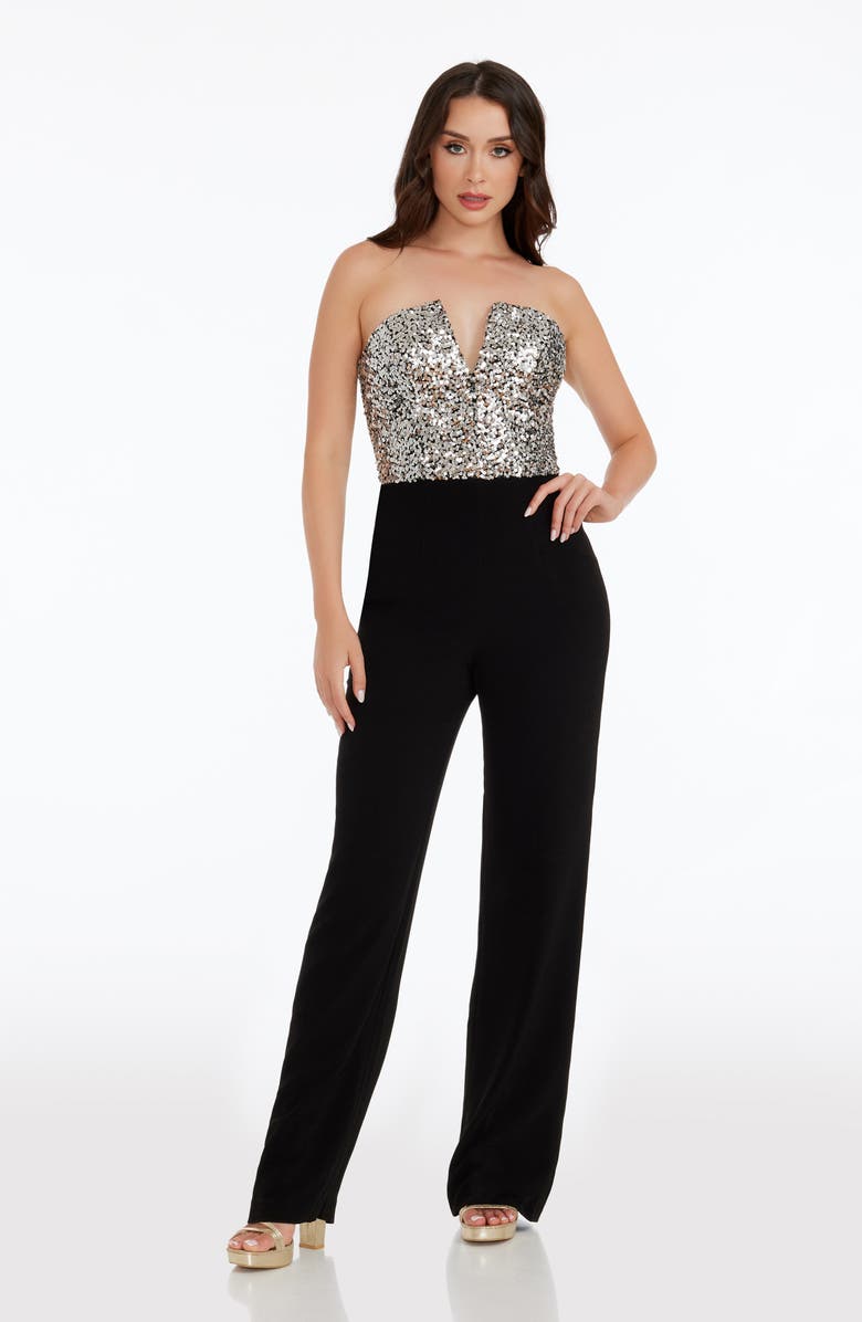 Dress the Population Fernanda Sequin Bodice Strapless Jumpsuit, Alternate, color, 