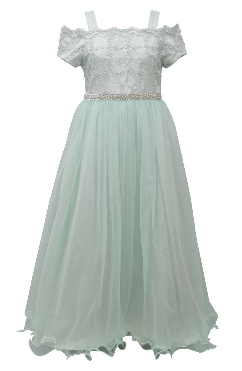 GERSON & GERSON Iris & Ivy Embroidered Cold Shoulder Tulle Gown, Main, color,