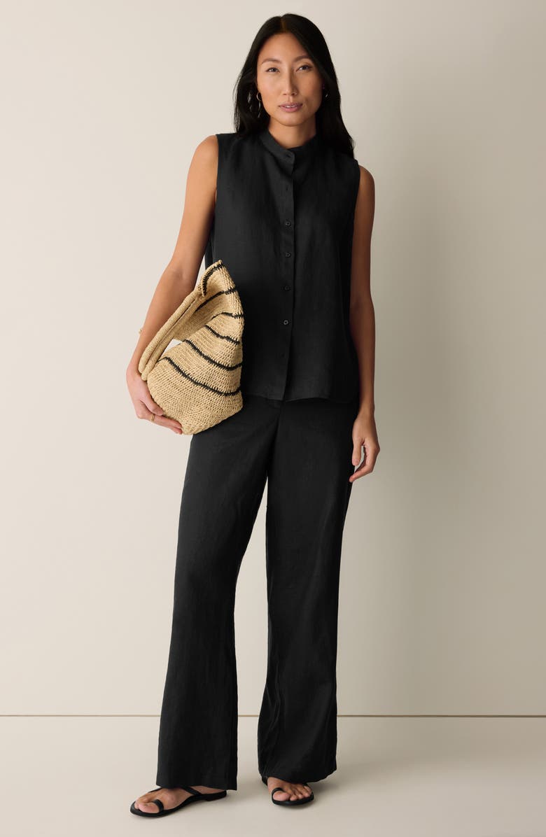 Eileen Fisher Sleeveless Linen Mandarin Collar Button-Up Shirt, Alternate, color, 