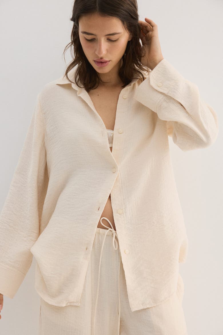 Crinkled Viscose-blend Shirt, Main, color, Light beige