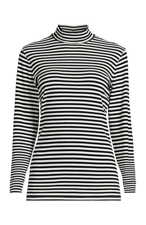 Lands' End Relaxed Cotton Long Sleeve Mock Turtleneck In Black
