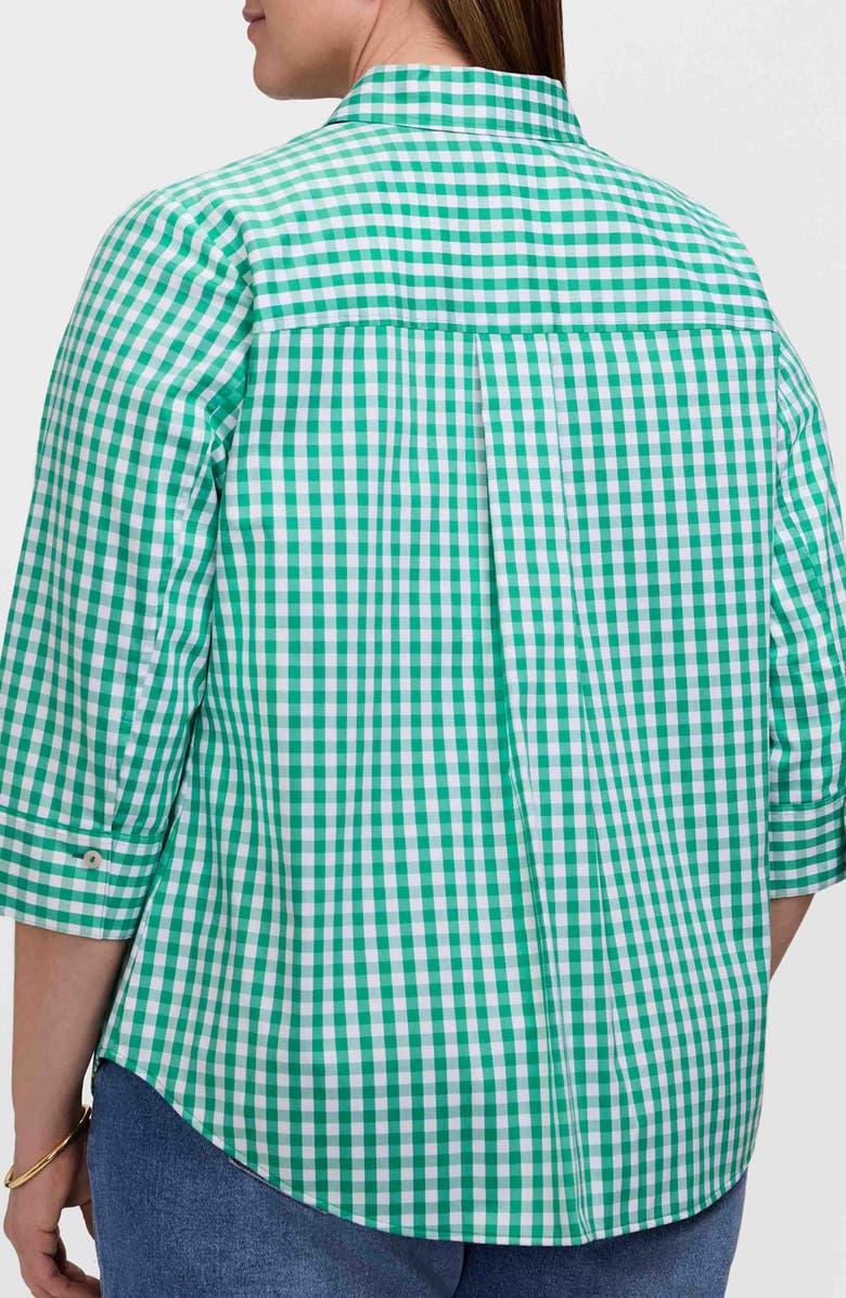 Foxcroft Margie Gingham Three-Quarter Sleeve Button-Up Shirt, Alternate, color, Kelly Green/ White