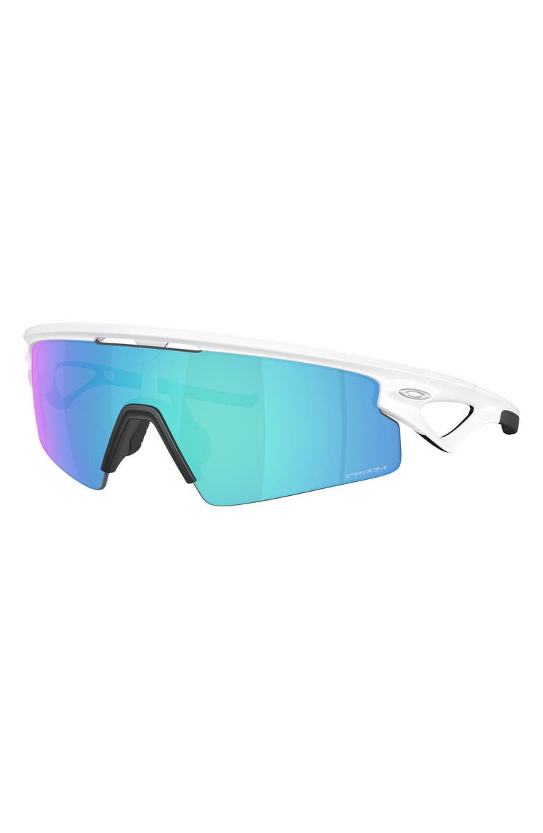 Oakley Sphaera Strike Rectangular Shield Sunglasses, Alternate, color, Matte White / Prizm Sapphire