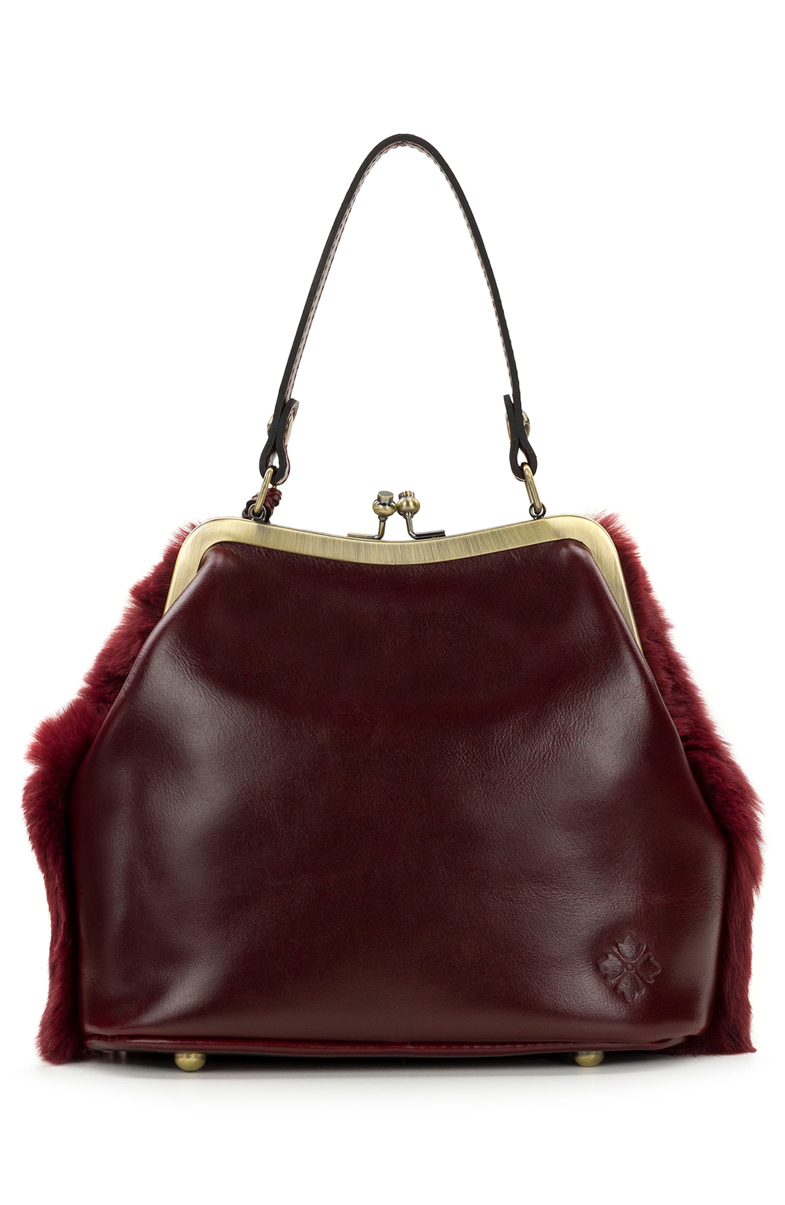 Patricia Nash Laureana Faux Fur Frame Top Shoulder Bag, Alternate, color, Oxblood