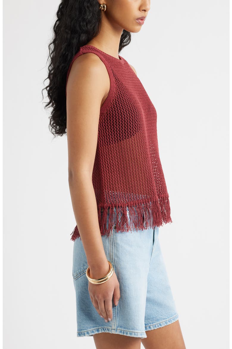 Fringe Sleeveless Sweater, Alternate, color, RED RUBY
