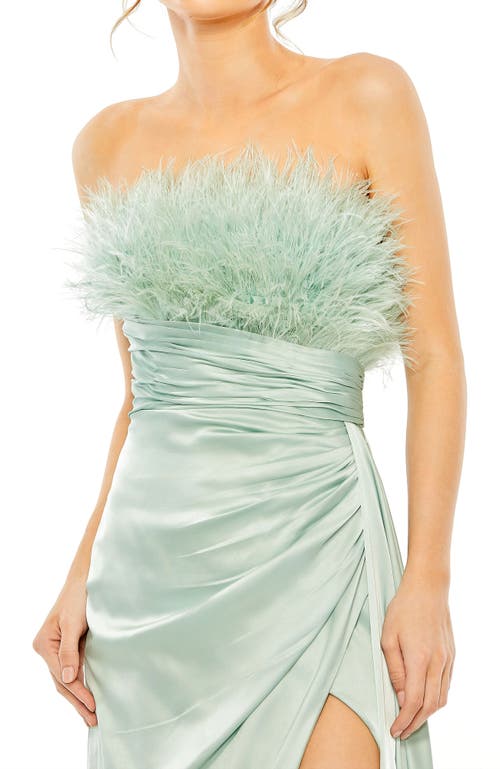 Mac Duggal Womens Satin Feathers Evening Dress In Seafoam