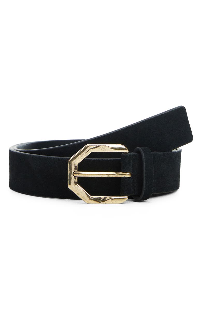 MANGO Irregular Buckle Leather Belt, Main, color, 