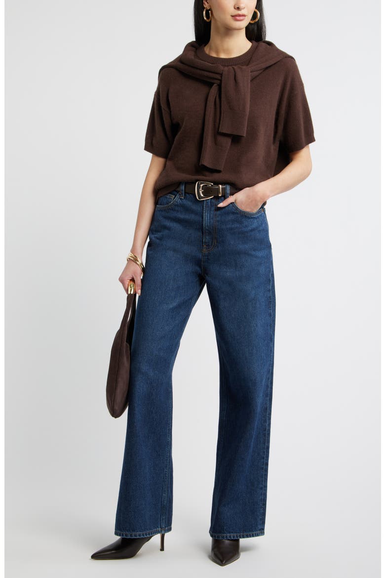 Short Sleeve Cashmere Sweater, Alternate, color, BROWN MOLE