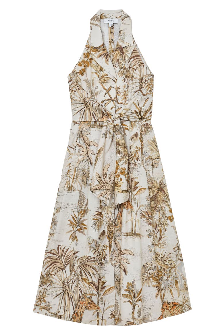 Tate Safari Print Front Tie Midi Dress, Alternate, color, NEUTRAL