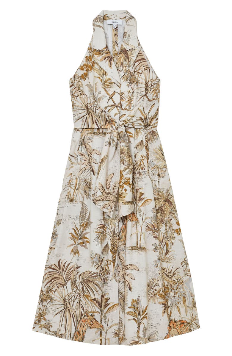Reiss Tate Safari Print Front Tie Midi Dress, Alternate, color, Neutral