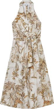 Reiss Tate Safari Print Front Tie Midi Dress