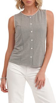 CYRUS Picot Trim Sleeveless Houndstooth Top