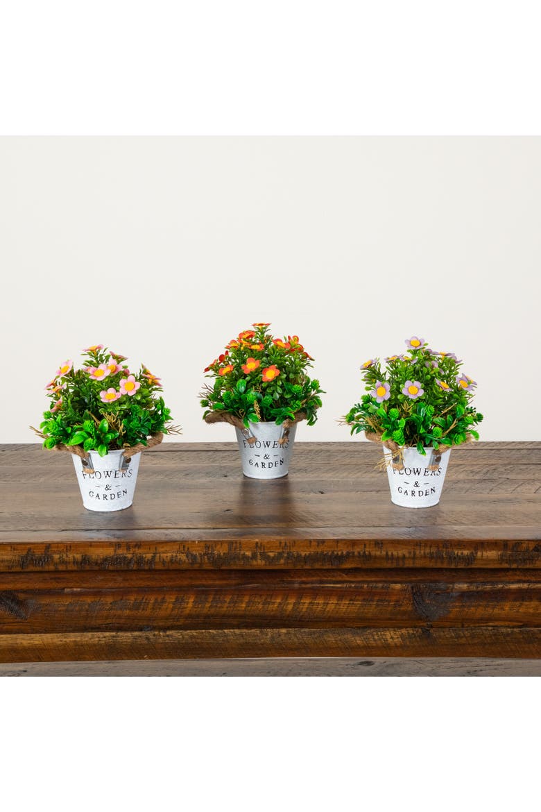 8-in Artificial Daisy Plant in Rustic Flowers & Garden Planter - Set of 3, Alternate, color, Assortment 1