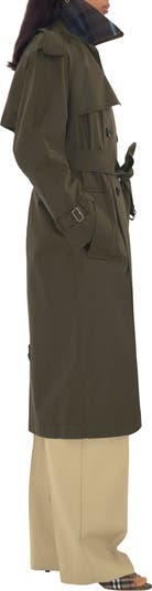 【関税&送料込】Burberry Sage Green Gabardine Castleford Tre Long Gabardine Castleford Trench Coat in Otter - Women