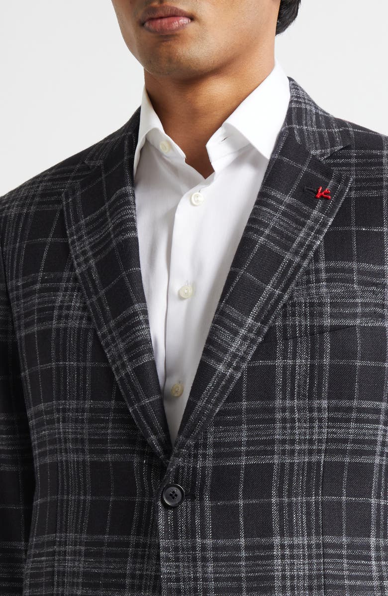 ISAIA Window Plaid Wool, Silk & Linen Sport Coat, Alternate, color, Black 990