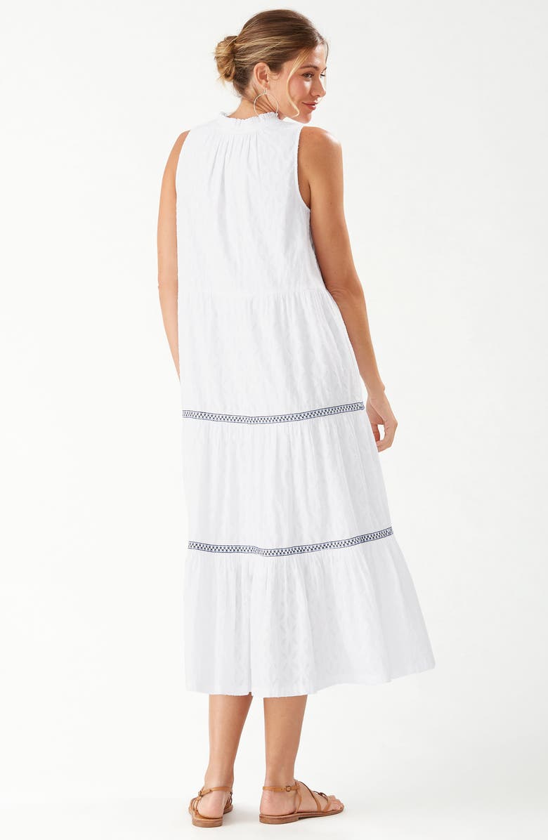 Tommy Bahama Split Neck Cotton Midi Dress, Alternate, color, White