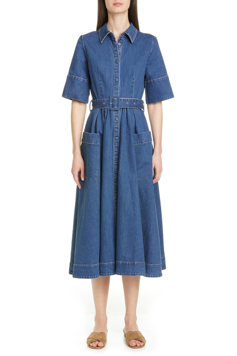 Denim Midi Shirtdress, Main, color, INDIGO