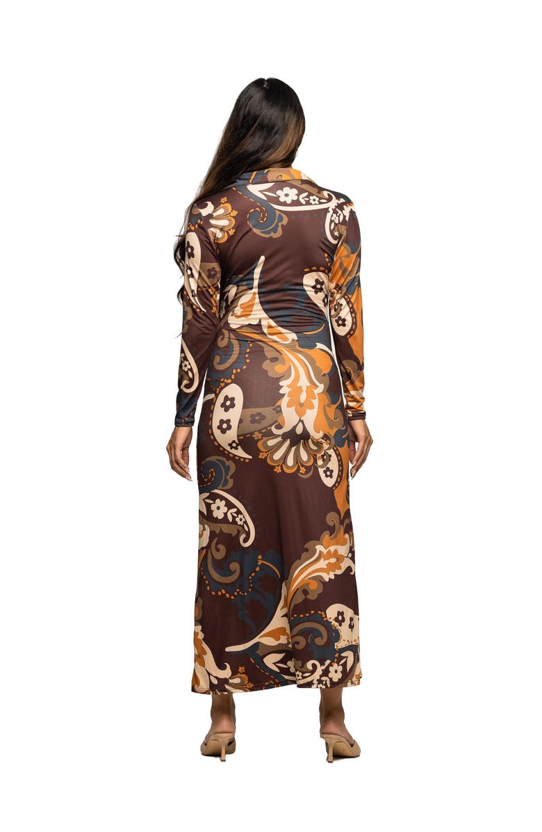 24seven Comfort Apparel Paisley Empire Waist Maxi Dress, Alternate, color, Brown Multi