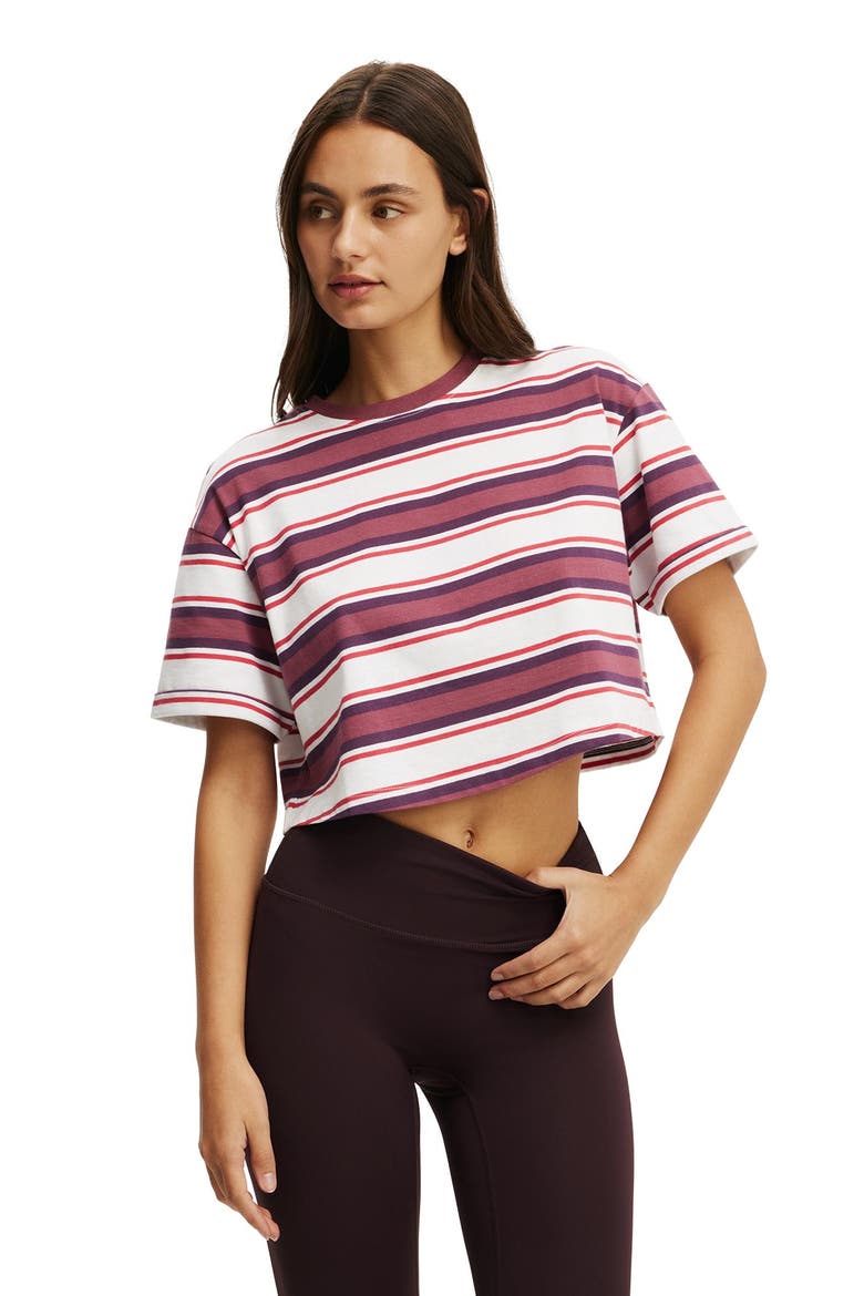 Women's Active Cropped Graphic Active Tee, Main, color, White Stripe