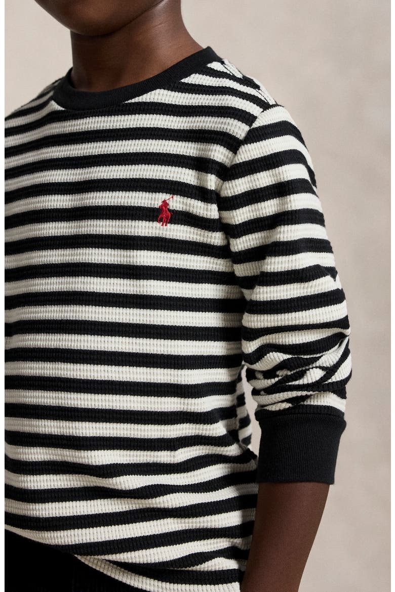 Kids' Waffle Knit Long Sleeve T-Shirt, Alternate, color, POLO BLACK/ CLUBHOUSE CREAM
