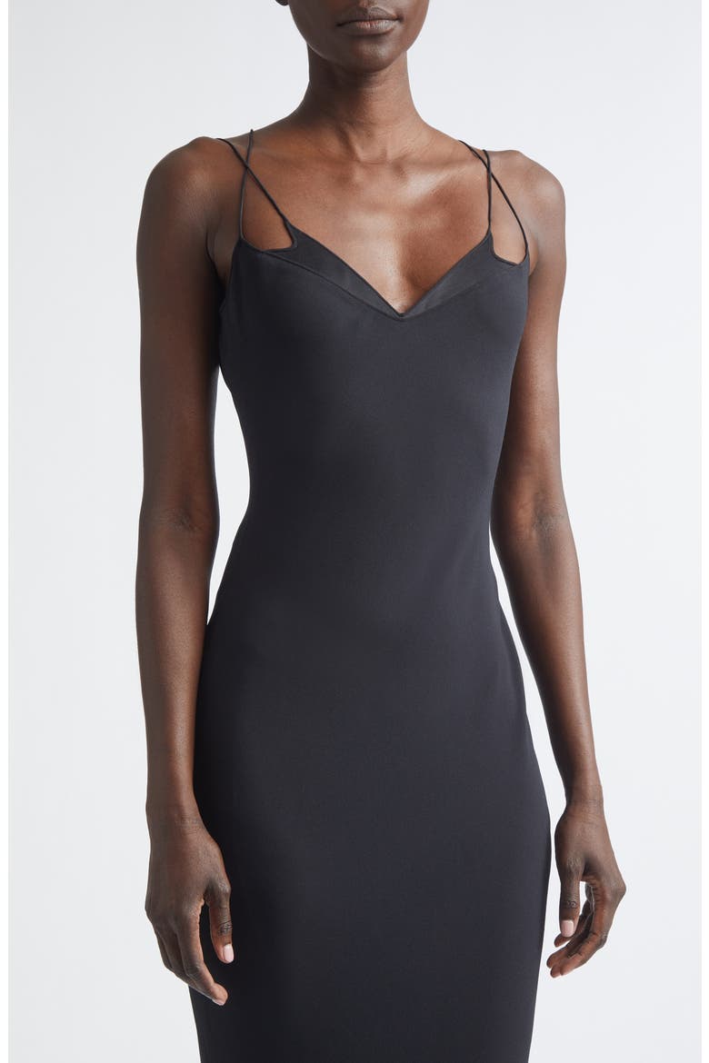 Satin Trim Crepe Slipdress, Alternate, color, BLACK