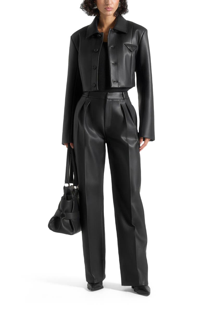 Manière De Voir Julie Leather Twin Pleat Trousers, Alternate, color, Black