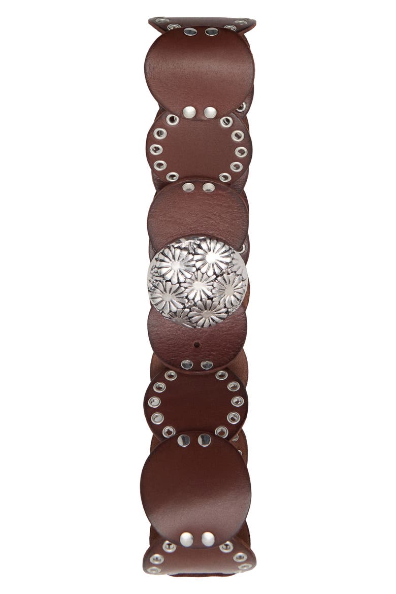 Studded Leather Belt, Alternate, color, BROWN