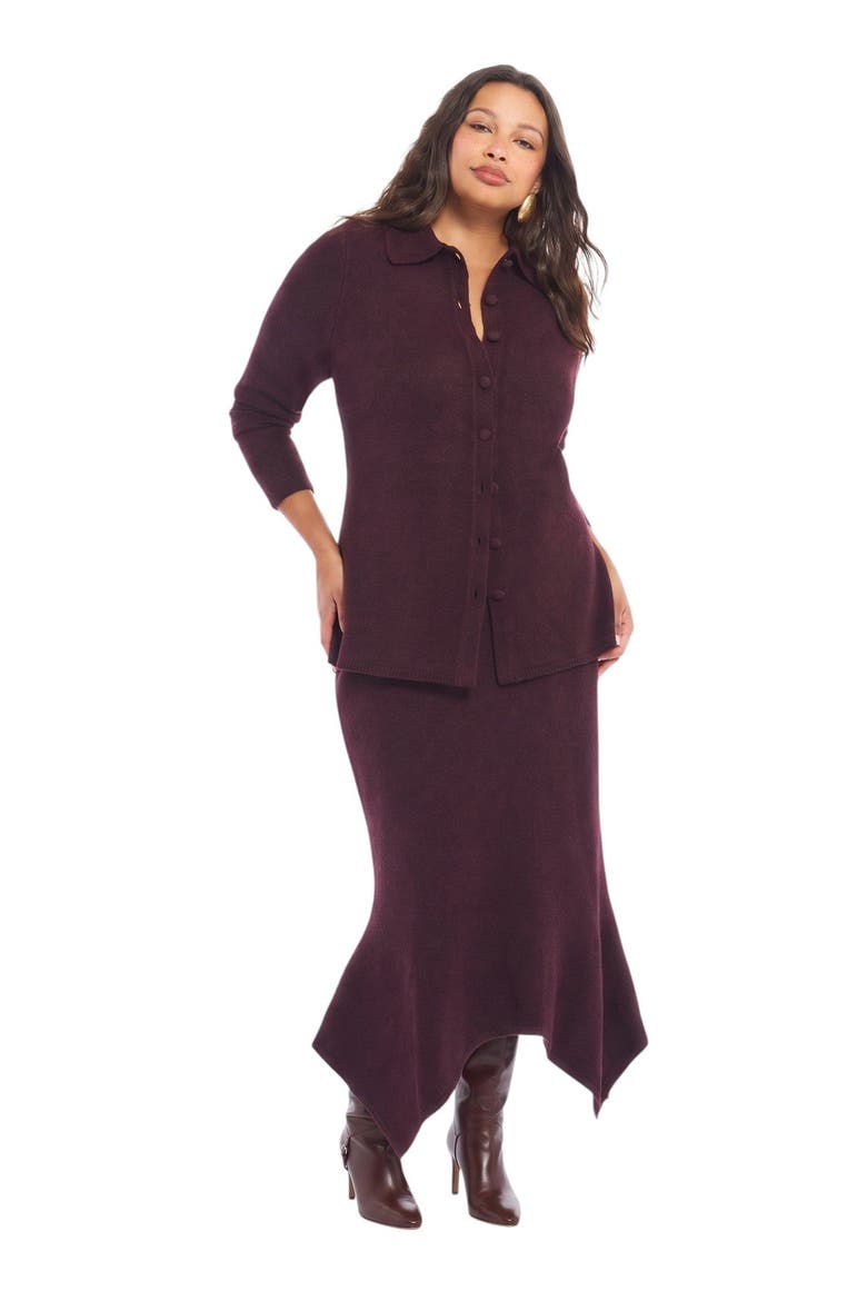 Button Up Intarsia Knit Longline Cardigan (plus), Alternate, color, BORDEAUX COCOA