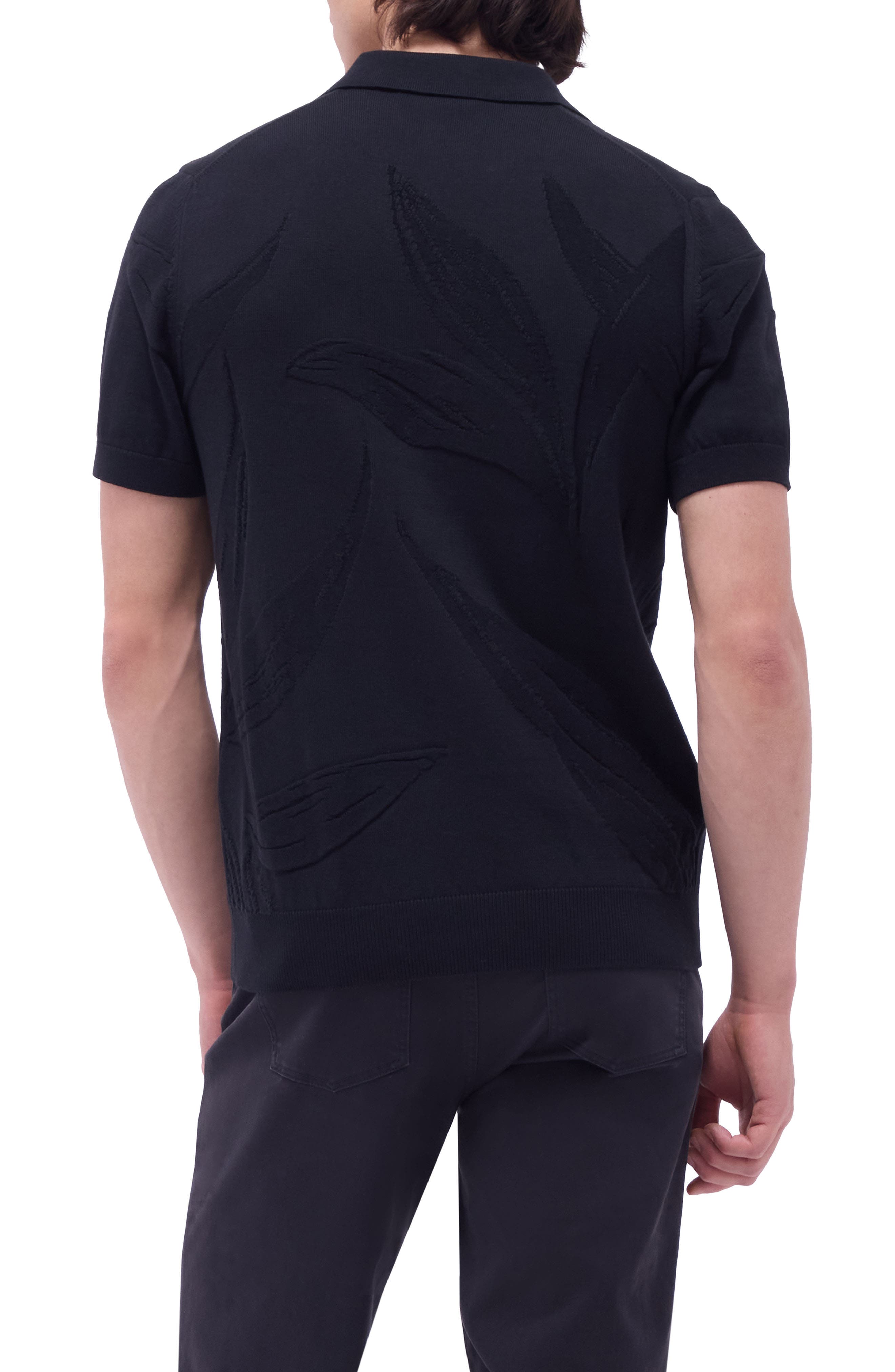 Johnny Collar Leaf Jacquard Cotton Polo Sweater - image 2