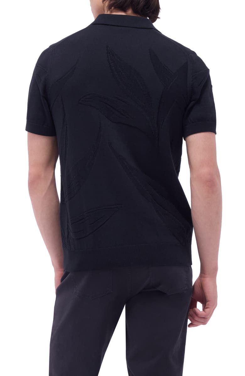 Bugatchi Johnny Collar Leaf Jacquard Cotton Polo Sweater, Alternate, color, 