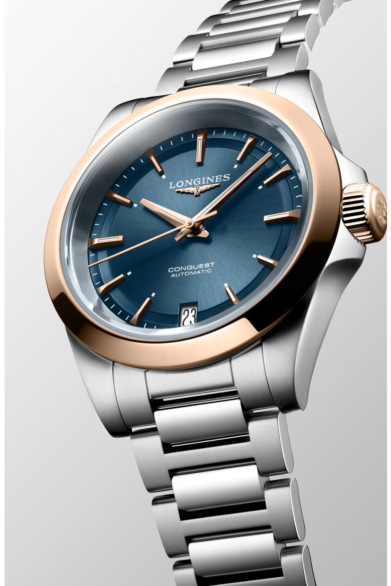 Conquest Automatic Bracelet Watch, 34mm, Alternate, color, BLUE